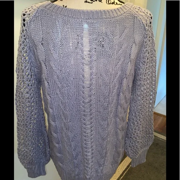 SHE & SKY SLATE BLUE LIGHTWEIGHT CABLE KNIT SWEATER| NWT - Picture 7 of 8